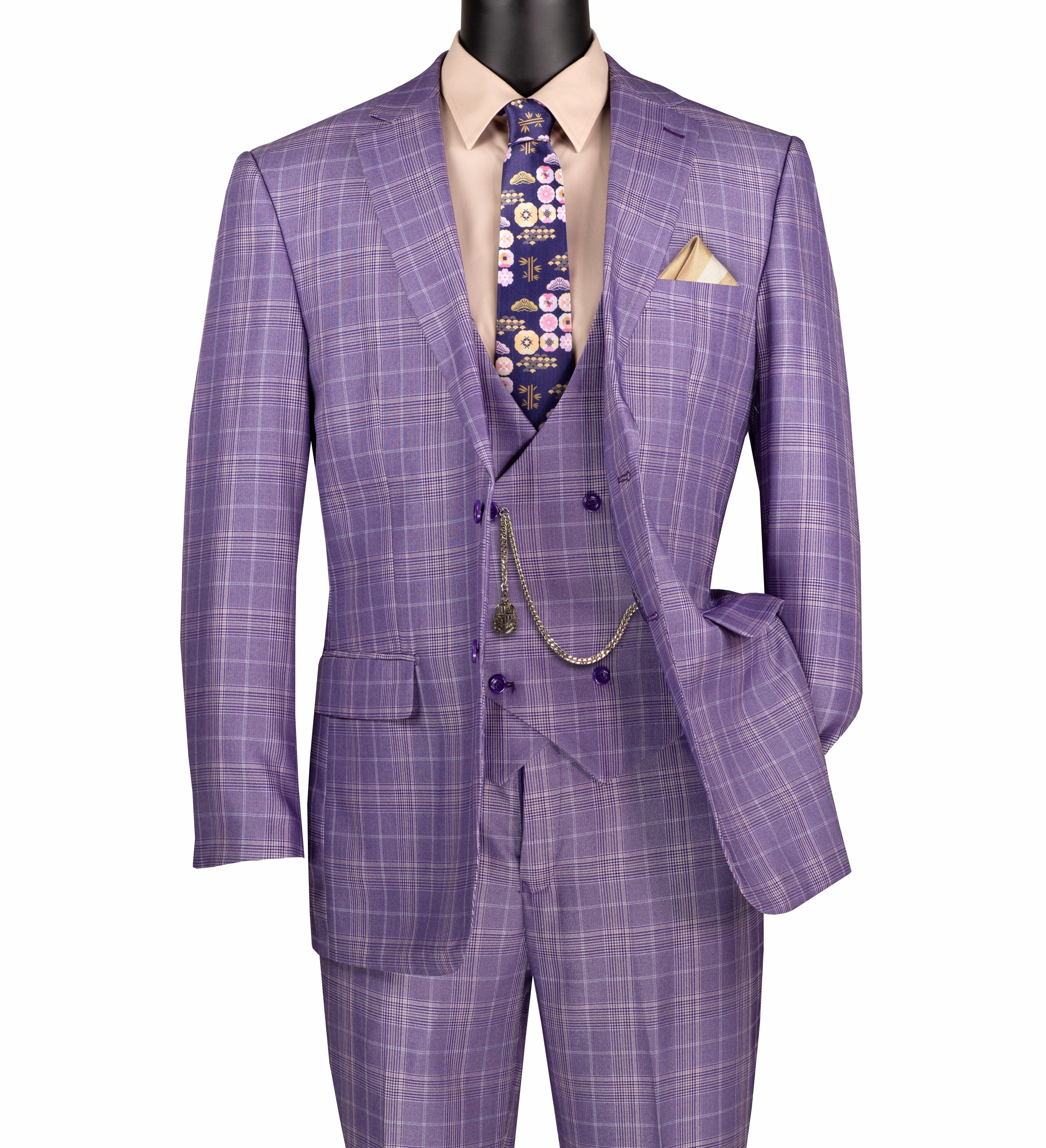 Procyon Collection: Light Purple Glen Plaid Single-Breasted Classic Fit 3-Piece Suit