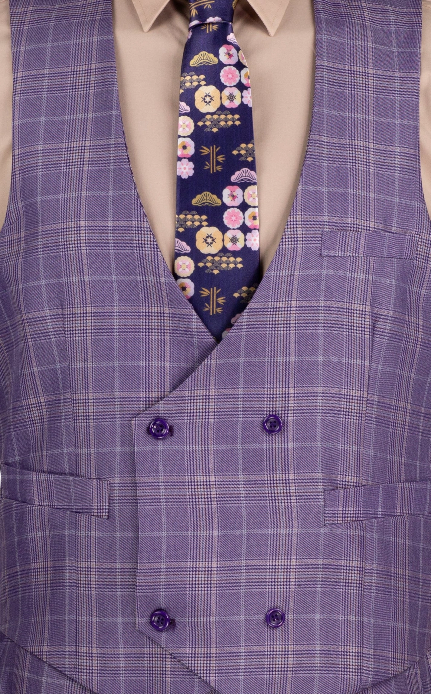 Procyon Collection: Light Purple Glen Plaid Single-Breasted Classic Fit 3-Piece Suit