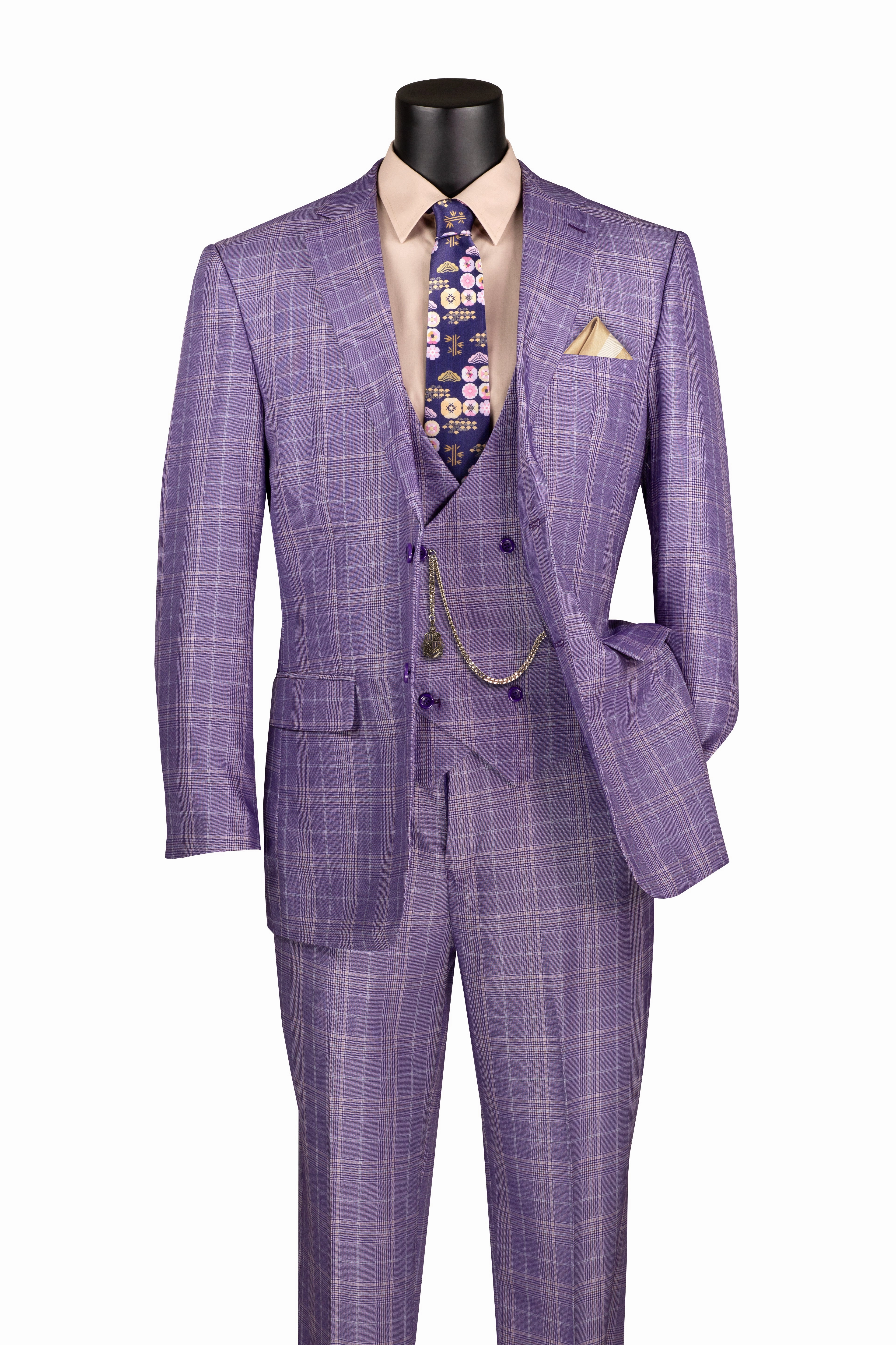 Procyon Collection: Light Purple Glen Plaid Single-Breasted Classic Fit 3-Piece Suit