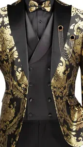 Province Collection: Black 3 Piece Jacquard Fabric Single Breasted Modern Fit Suit