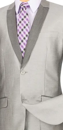 Pushkin Collection: Grey 2 Piece Sharkskin Single Breasted Slim Fit Suit