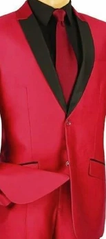 Pushkin Collection: Red 2 Piece Sharkskin Single Breasted Slim Fit Suit