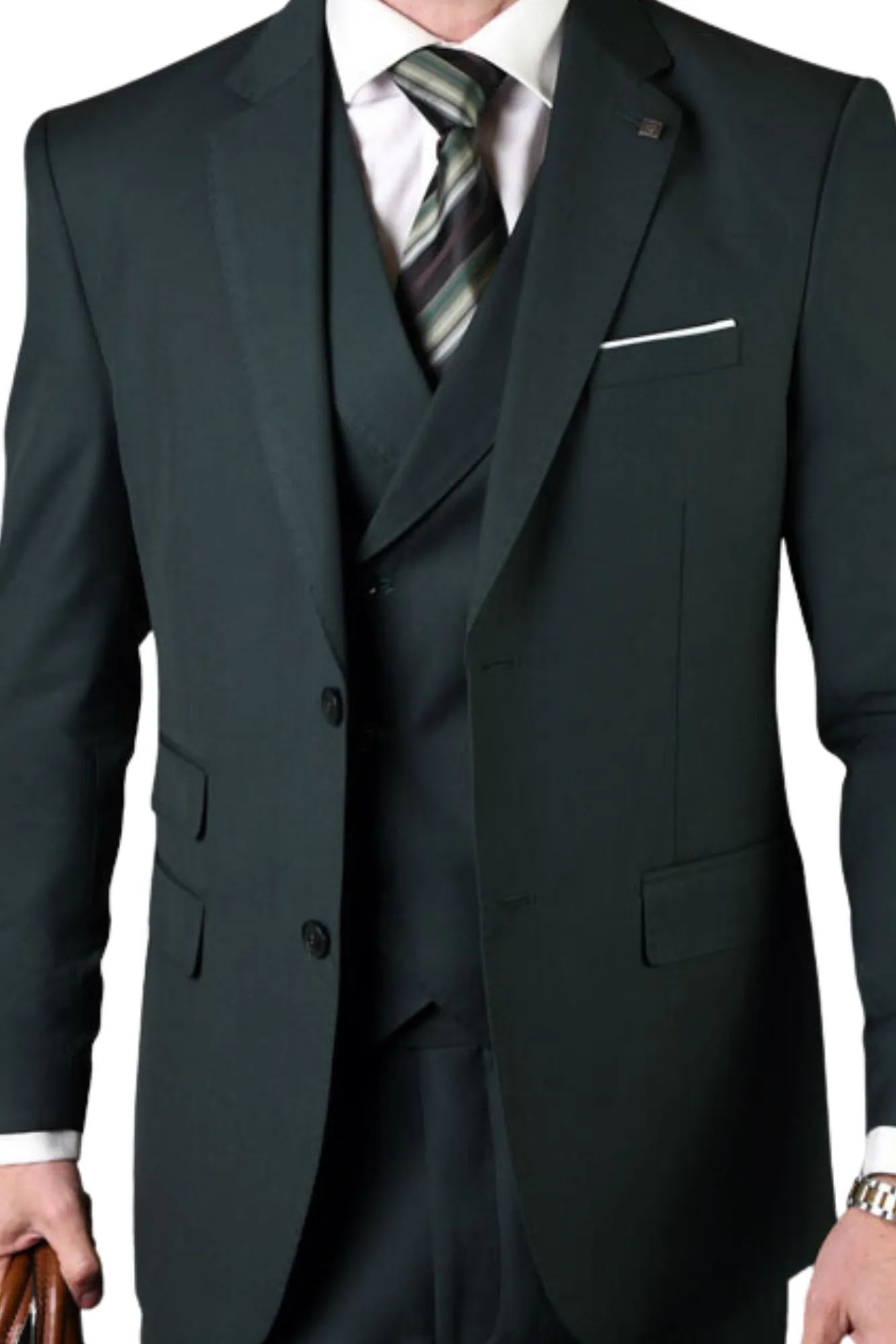 Qualitique Collection: Hunter Green 3PC Modern Fit Suit with Double Breasted Vest