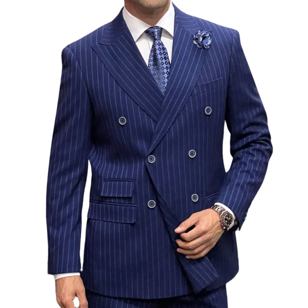 Regent Noir Collection: Navy 2-Piece Pinstripe Double-Breasted Suit
