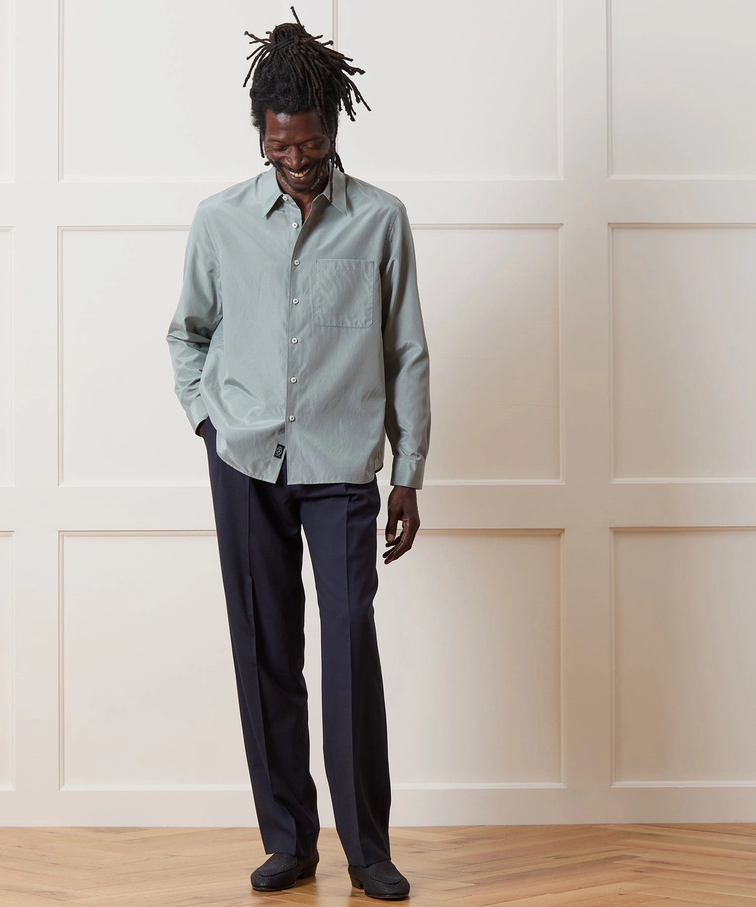 Relaxed Silk-Cotton Point Collar Shirt