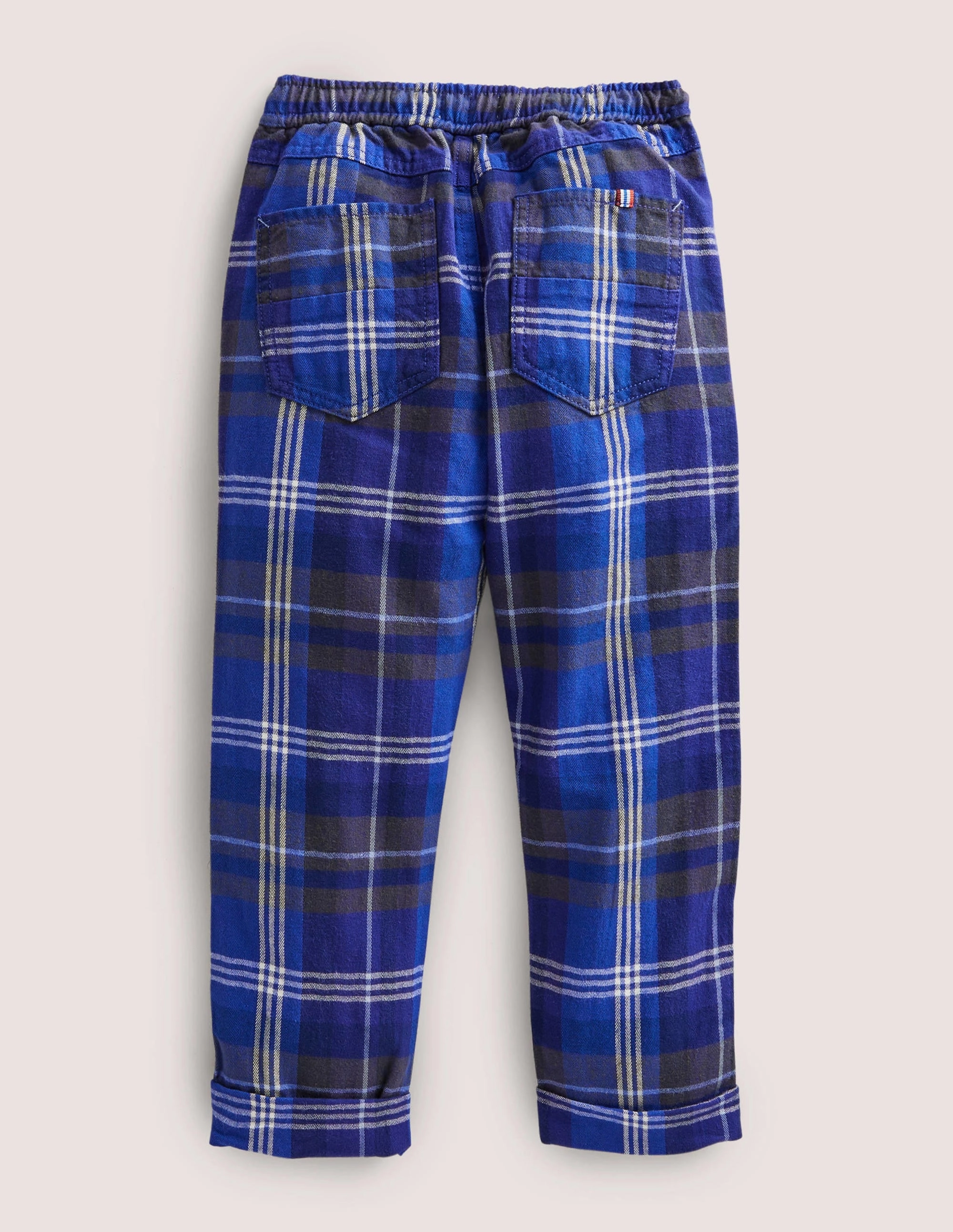 Relaxed Slim Pull-on Pants-Blues/Green Check