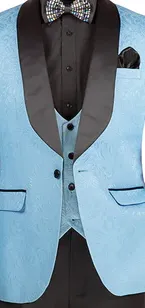 Riverra Collection: Light Blue 3 Piece Jacquard Pattern Single Breasted Slim Fit Tuxedo