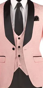 Riverra Collection: Pink 3 Piece Jacquard Pattern Single Breasted Slim Fit Tuxedo