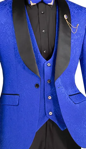 Riverra Collection: Royal 3 Piece Jacquard Pattern Single Breasted Slim Fit Tuxedo