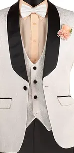 Riverra Collection: White 3 Piece Jacquard Pattern Single Breasted Slim Fit Tuxedo
