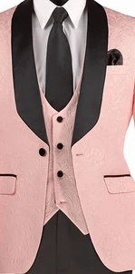 Riverra Collection: Pink 3 Piece Jacquard Pattern Single Breasted Slim Fit Tuxedo