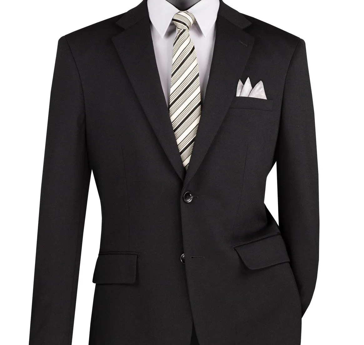 Roche Collection: Black 2-Piece Solid Single-Breasted Super Stretch Slim Fit Suit