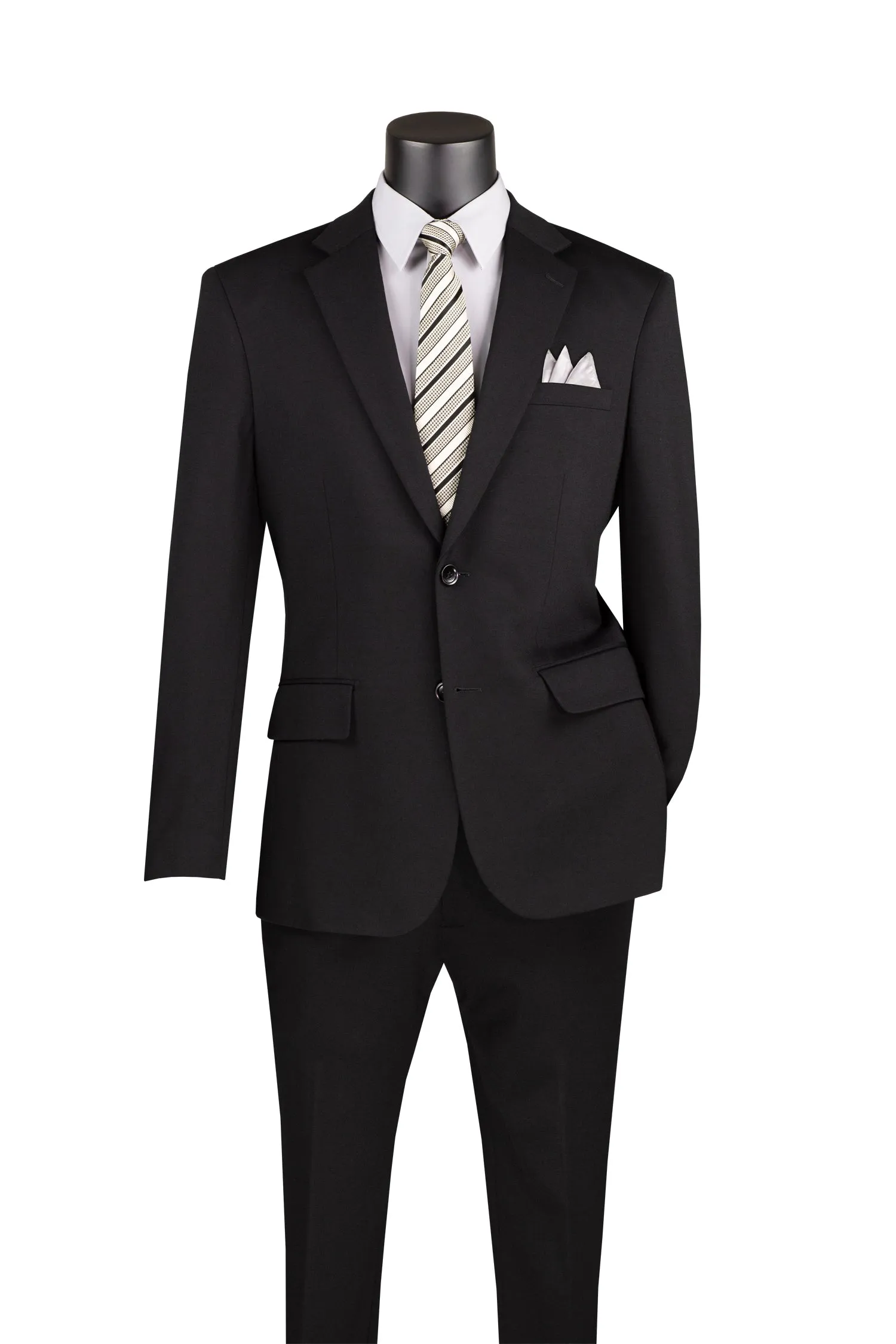 Roche Collection: Black 2-Piece Solid Single-Breasted Super Stretch Slim Fit Suit