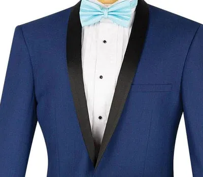 Rowling Collection: Blue 2 Piece with Black Lapel Single Breasted Slim Fit Tuxedo