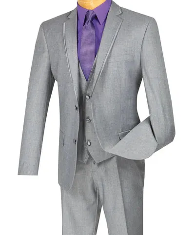 Royal Ravine Collection: Grey 3 Piece Satin Trimmed Lapel Single Breasted Slim Fit Suit