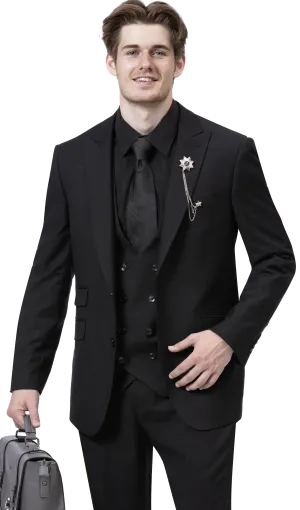 Royal Revival Collection: Black Three Piece Regular Fit Fashion Suit