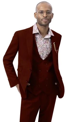 Royal Revival Collection: Wine Three Piece Regular Fit Fashion Suit