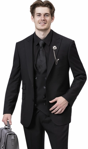 Royal Revival Collection: Black Three Piece Regular Fit Fashion Suit