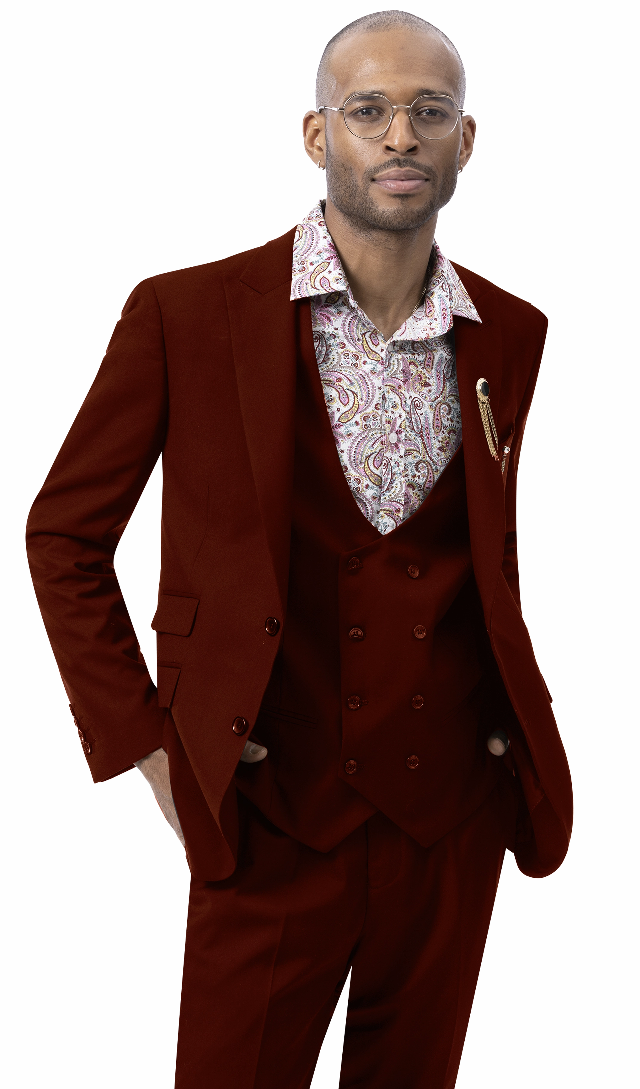 Royal Revival Collection: Wine Three Piece Regular Fit Fashion Suit