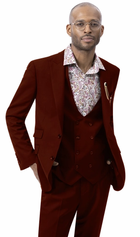 Royal Revival Collection: Wine Three Piece Regular Fit Fashion Suit