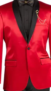 RoyaleRift Collection: Red with Black Lapel Single Breasted Slim Fit Blazer