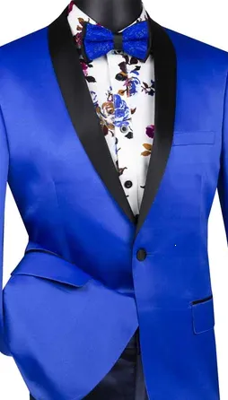 RoyaleRift Collection: Royal with Black Lapel Single Breasted Slim Fit Blazer