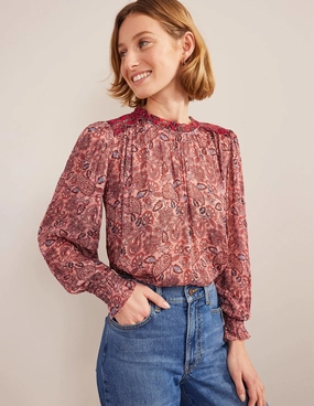 Ruffle Detail Swing Top-Chalky Pink, Paisley