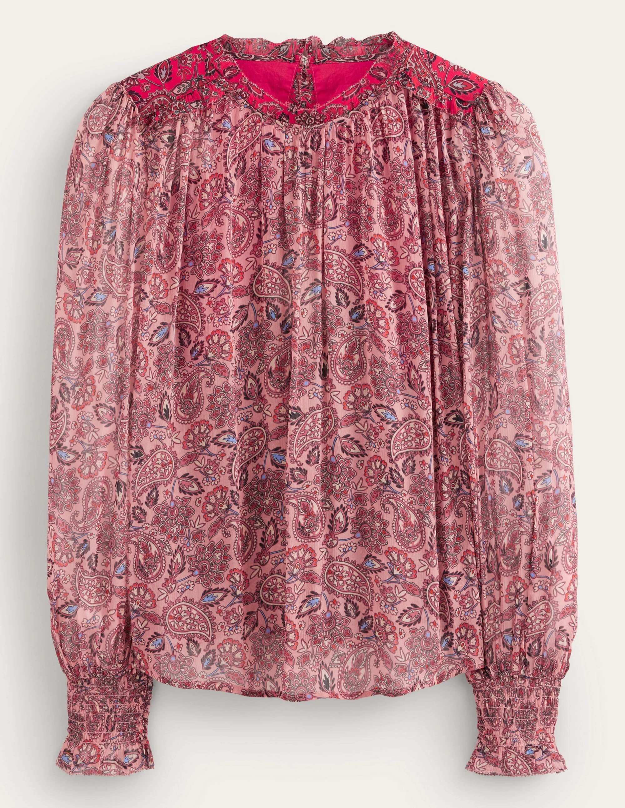 Ruffle Detail Swing Top-Chalky Pink, Paisley