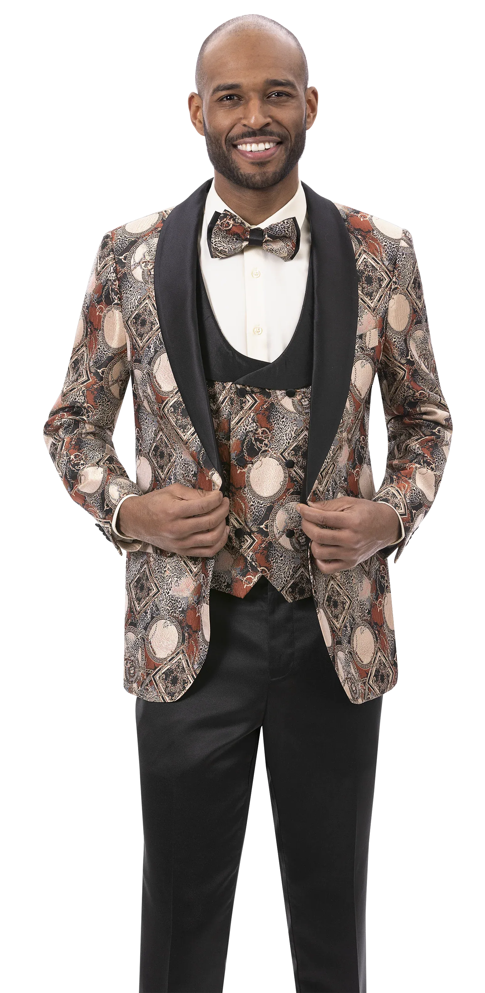 Rust Geometric Printed Fashion Blazer with Vest J180