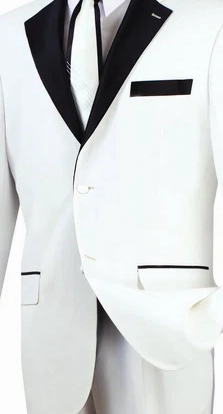Salinger Sleek Collection: White with Black Lapel 2 Piece Single Breasted Regular Fit Tuxedo