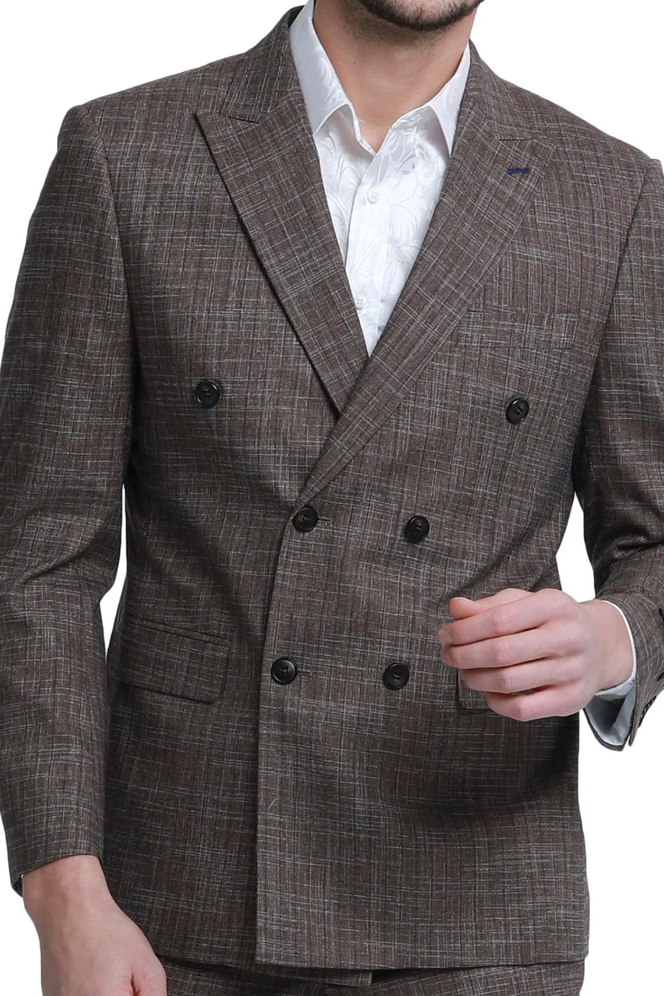 Sandstone Collection: 2-Piece Slim Fit Pin Stripe Suit For Men In Brown