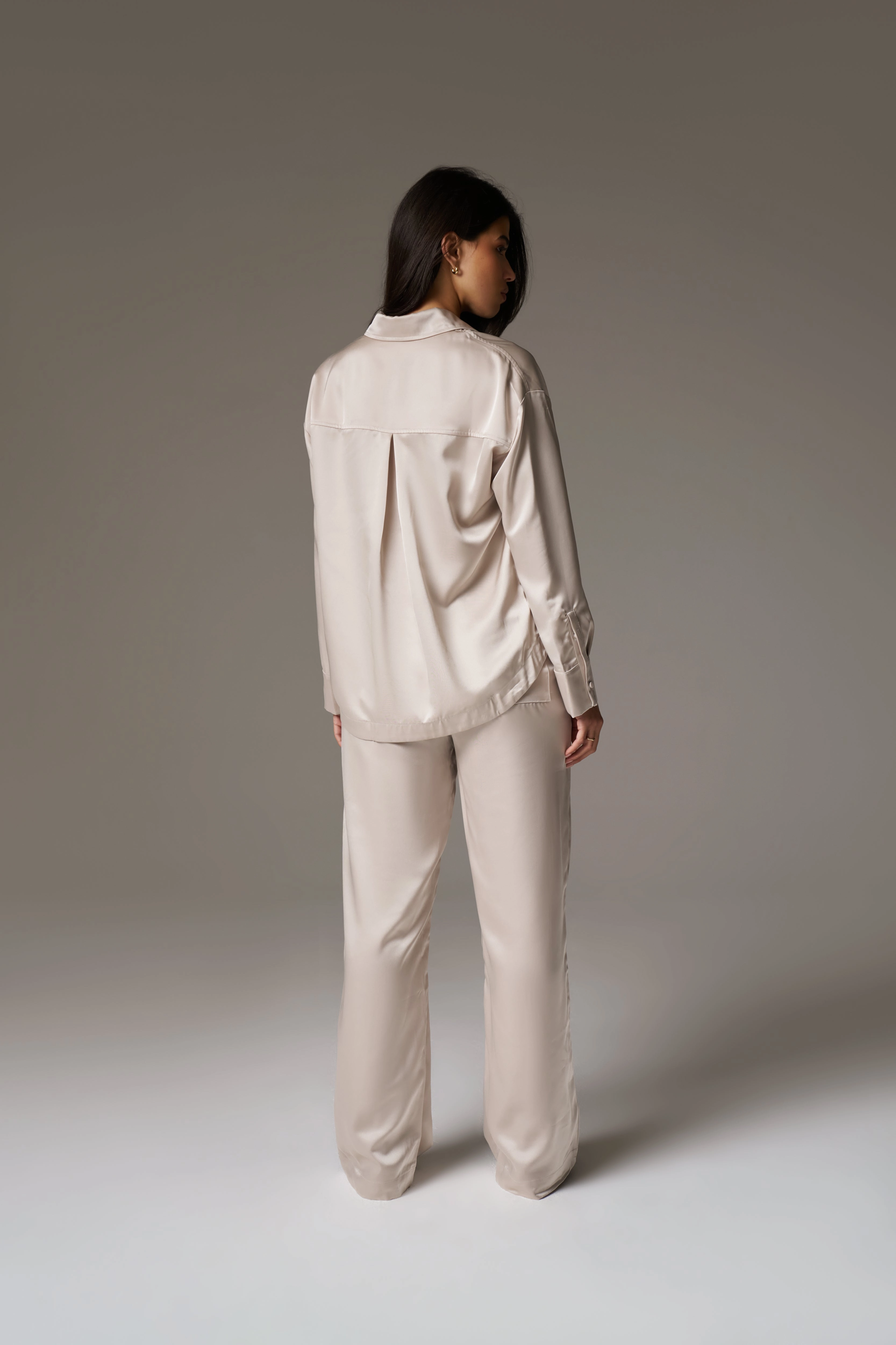 SATIN EMBLEM TROUSERS - BEIGE