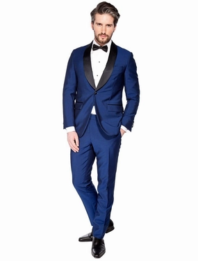 Satin Lapel Classic Fit Dinner Suit Blue