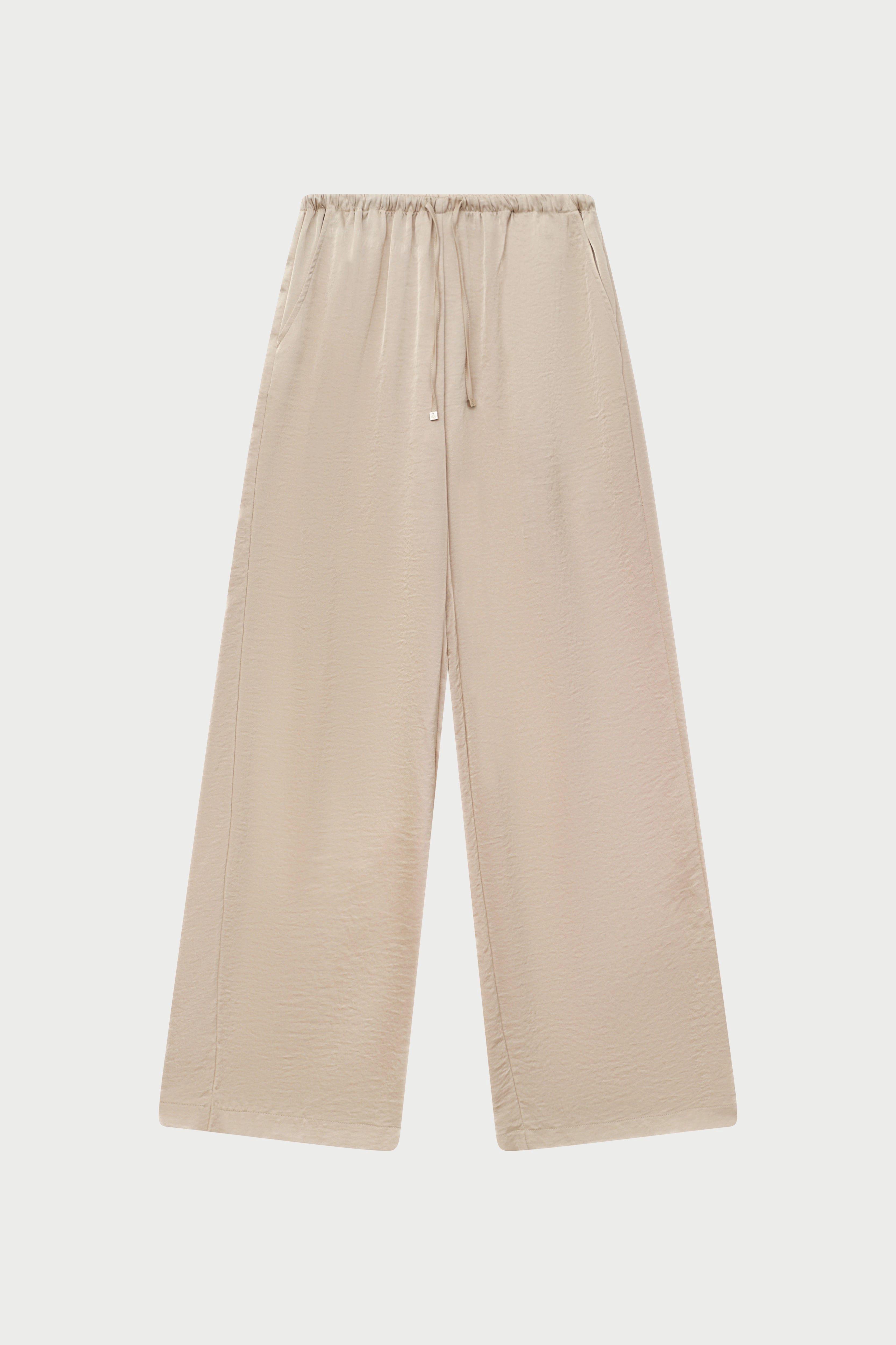 SATIN WIDE LEG EMBLEM TROUSERS - BEIGE