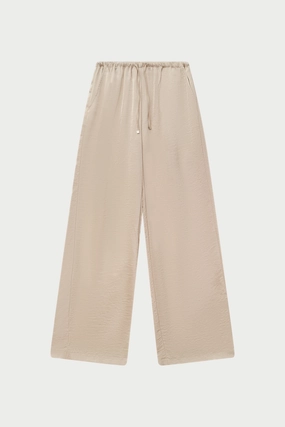 SATIN WIDE LEG EMBLEM TROUSERS - BEIGE