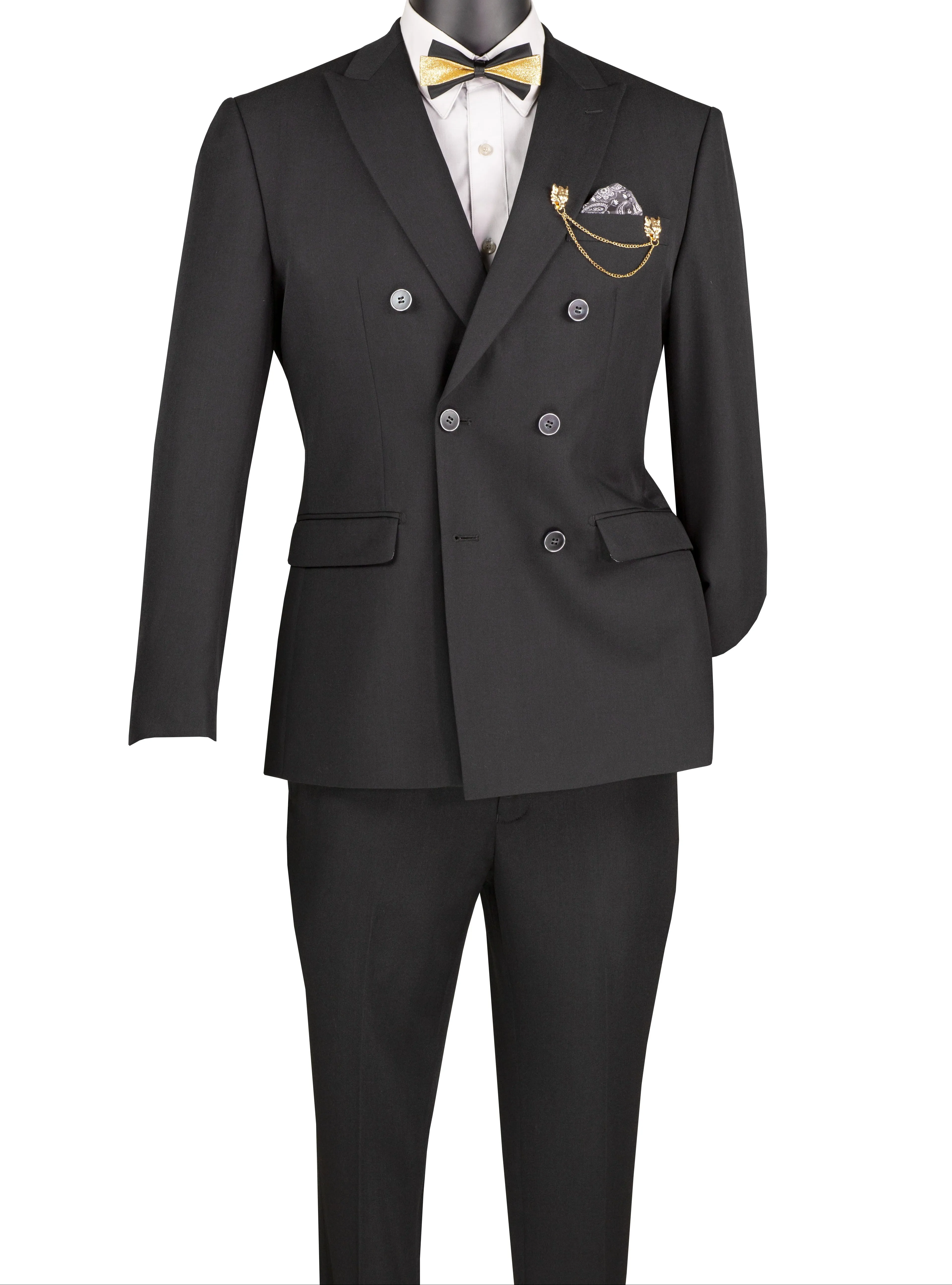 Shapley Collection: Black 2-Piece Slim Fit Double Breasted Suit in Luxurious Stretch Fabric