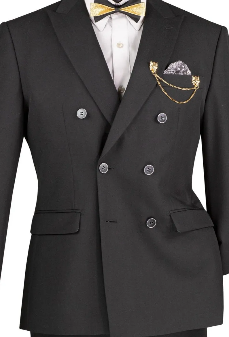 Shapley Collection: Black 2-Piece Slim Fit Double Breasted Suit in Luxurious Stretch Fabric