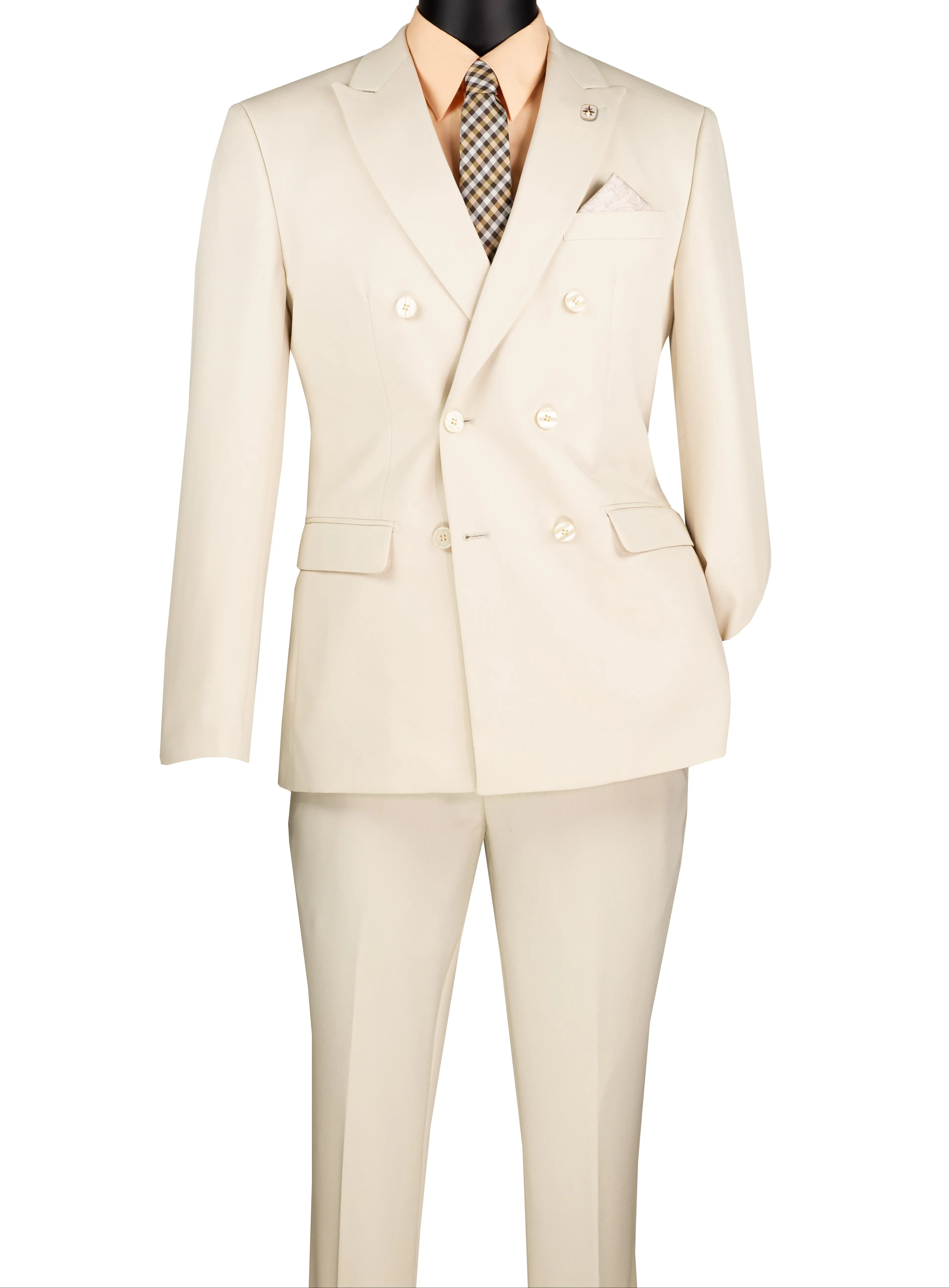 Shapley Collection: Bone White 2-Piece Slim Fit Double Breasted Suit in Luxurious Stretch Fabric