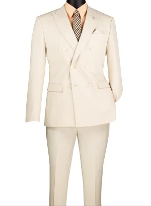 Shapley Collection: Bone White 2-Piece Slim Fit Double Breasted Suit in Luxurious Stretch Fabric