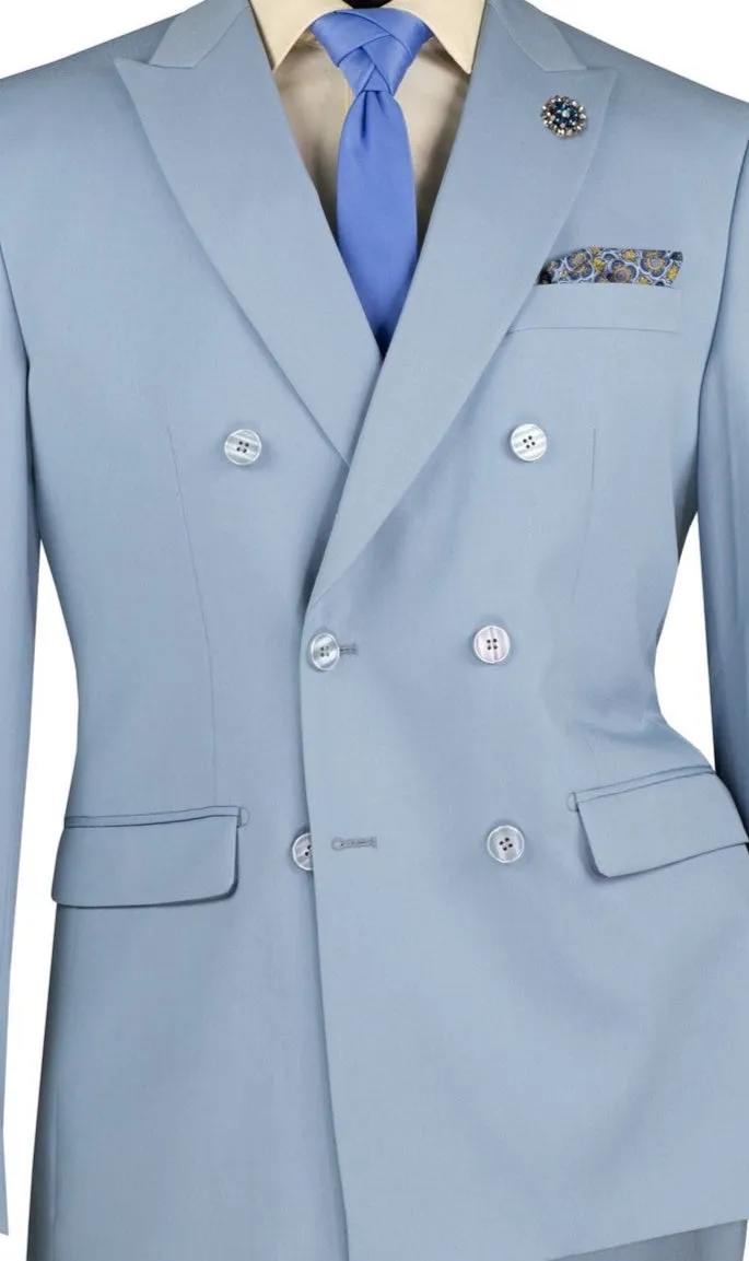 Shapley Collection: Ice Blue 2-Piece Slim Fit Double Breasted Suit in Luxurious Stretch Fabric