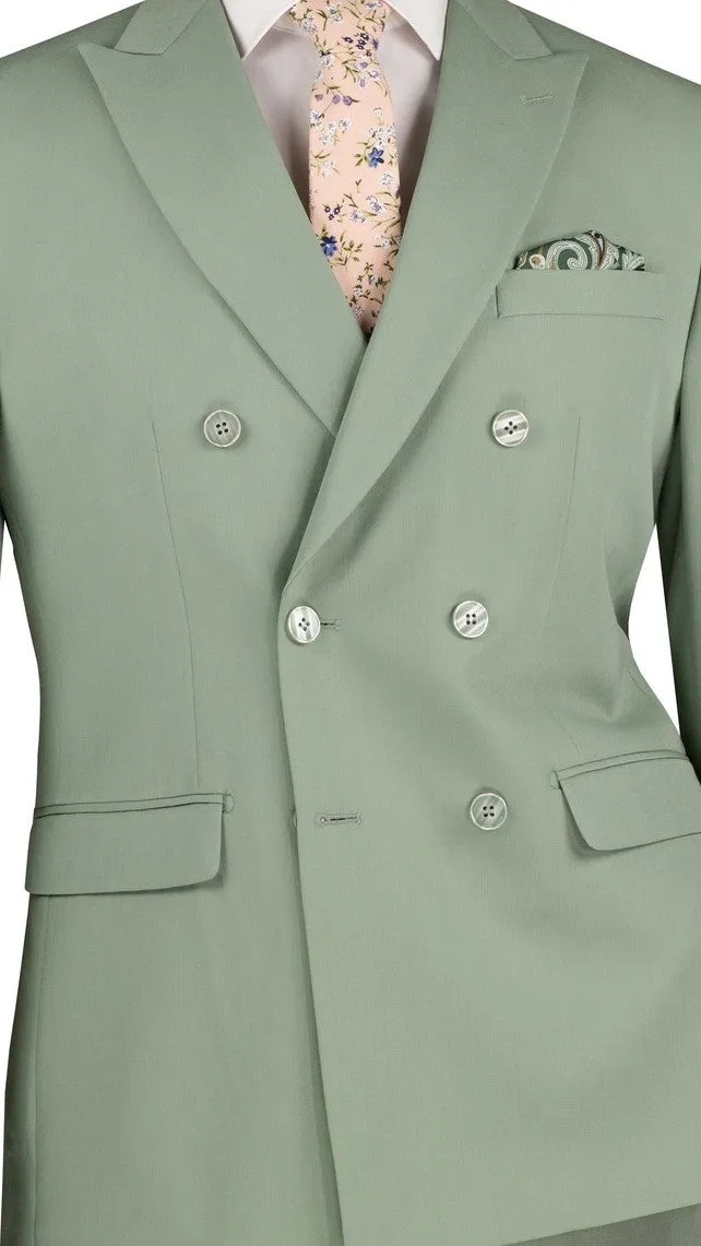 Shapley Collection: Sage Green 2-Piece Slim Fit Double Breasted Suit in Luxurious Stretch Fabric
