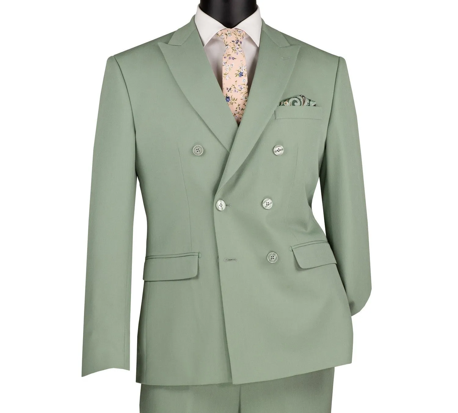 Shapley Collection: Sage Green 2-Piece Slim Fit Double Breasted Suit in Luxurious Stretch Fabric