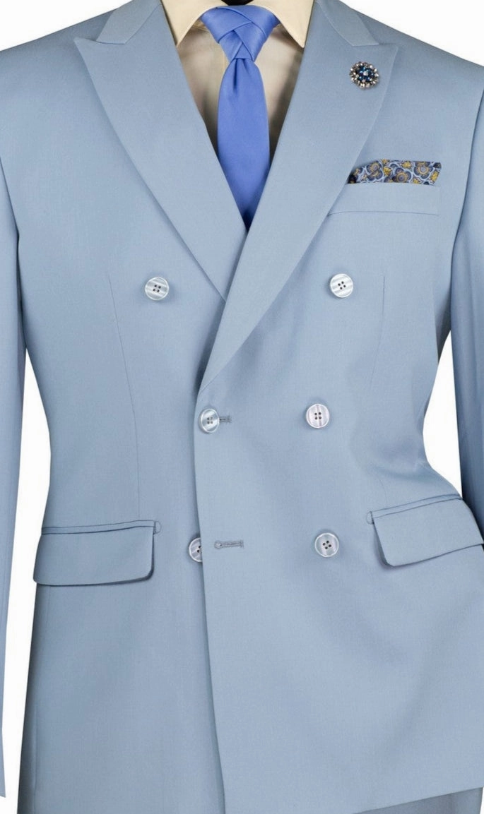 Shapley Collection: Ice Blue 2-Piece Slim Fit Double Breasted Suit in Luxurious Stretch Fabric