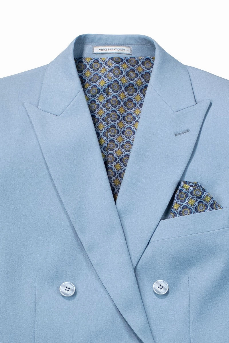 Shapley Collection: Ice Blue 2-Piece Slim Fit Double Breasted Suit in Luxurious Stretch Fabric