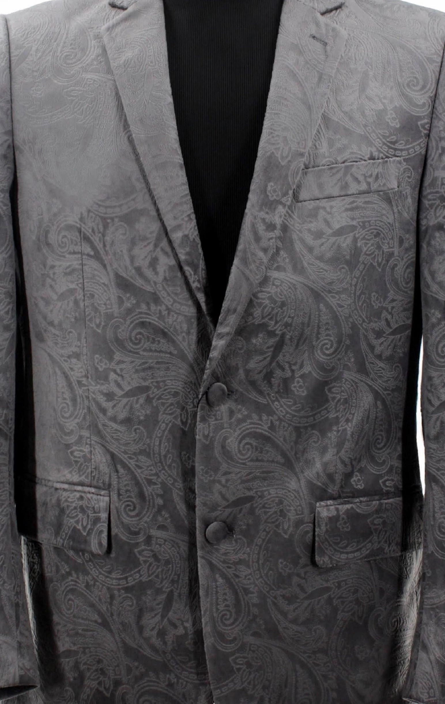 Sirius Collection: Grey Polyester Velvet Paisley Pattern Regular Fit Blazer