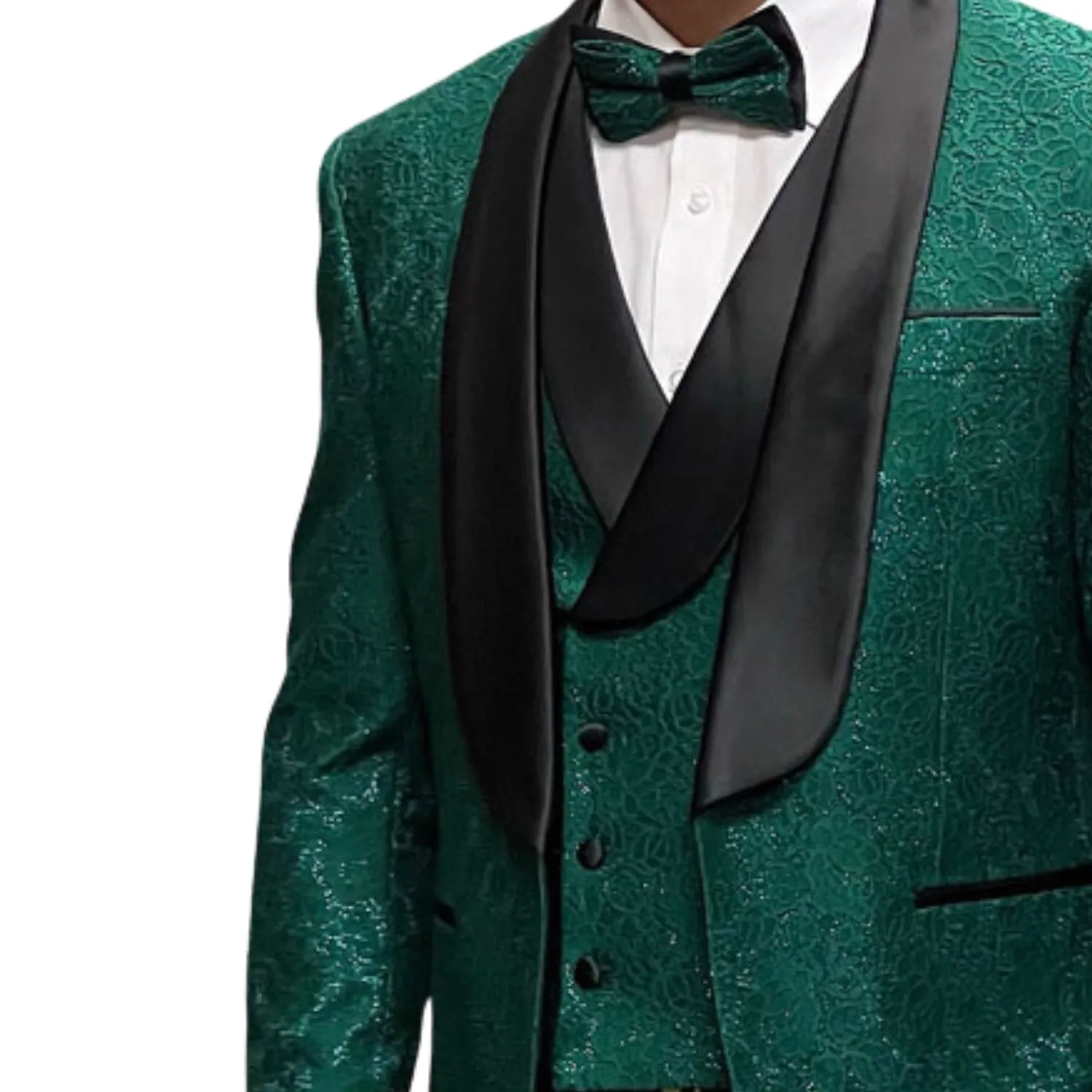 Slickora Collection: Hunter Green 3-Piece Fancy Lace Tuxedo with Double-Breasted Vest