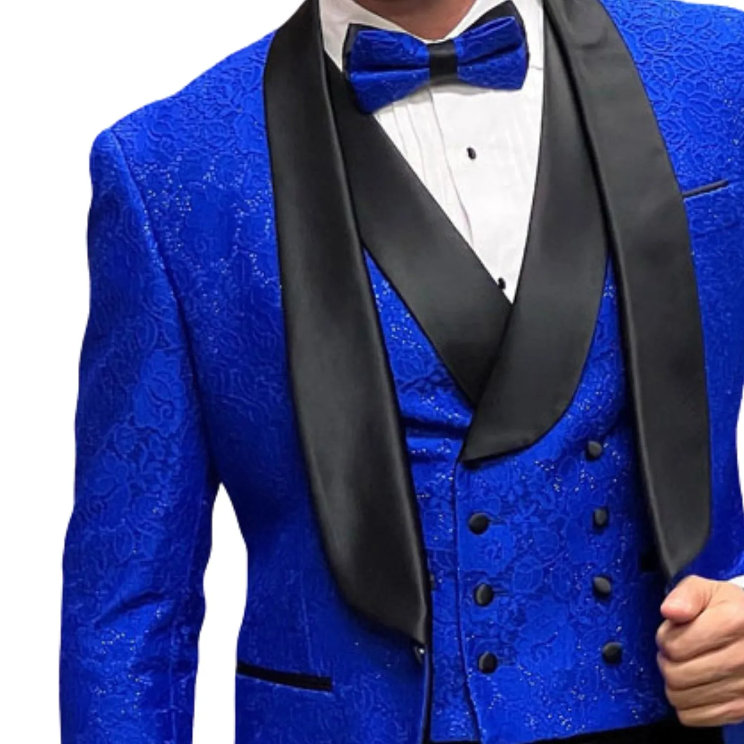 Slickora Collection: Sapphire 3-Piece Fancy Lace Tuxedo with Double-Breasted Vest