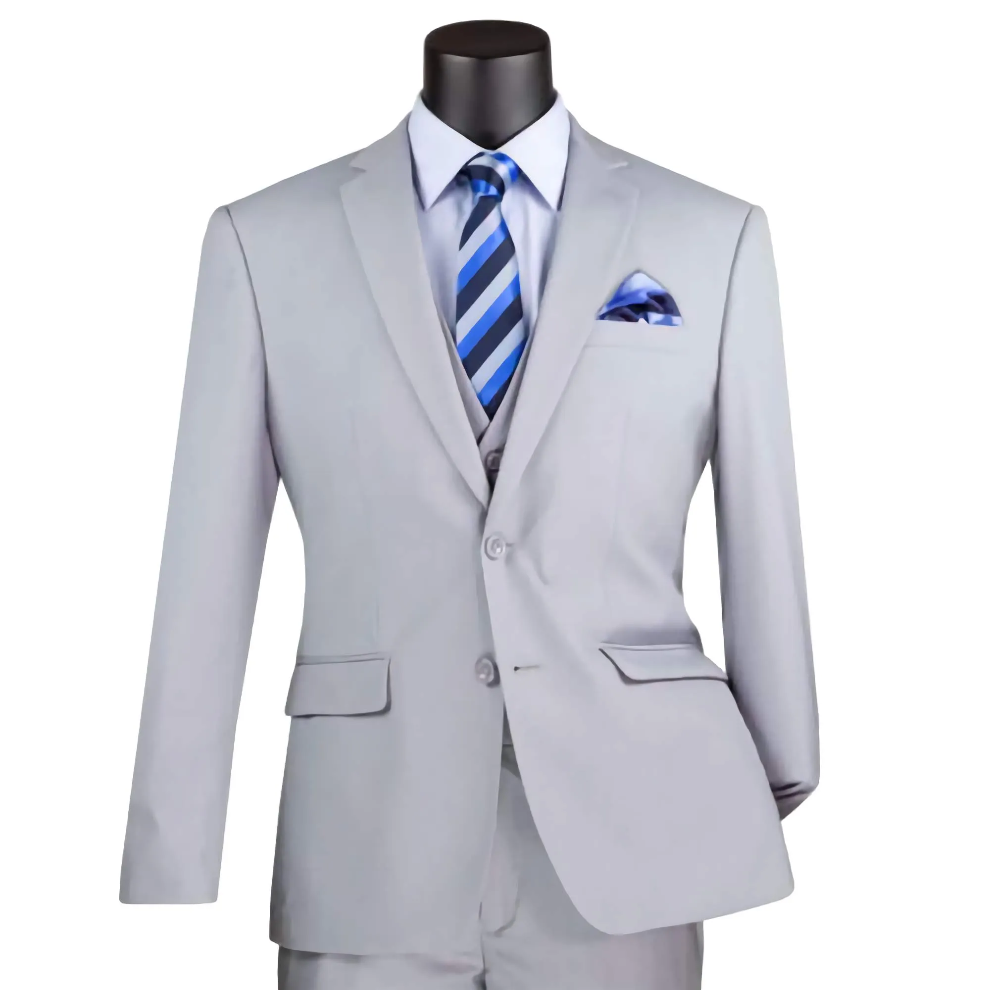Slim Fit Men's Suit 2 Piece 2 Button in Light Gray
