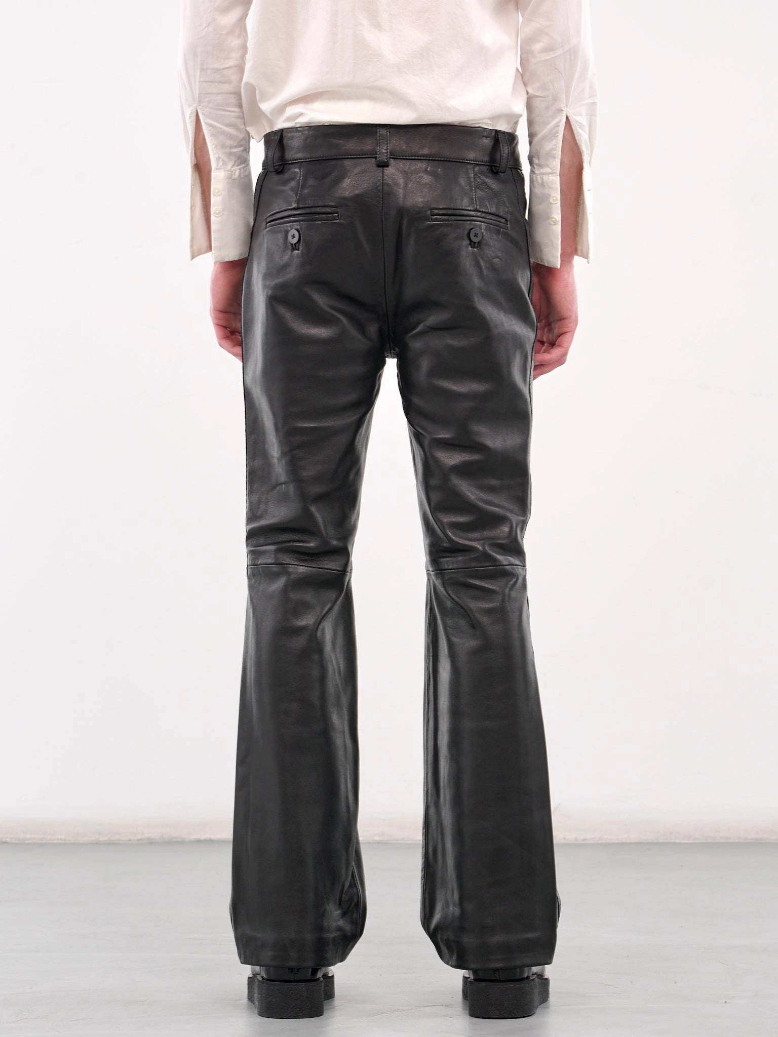 Snake Trim Leather Flare Trousers (PT14DL-LE54-BLACK-SNAKE)