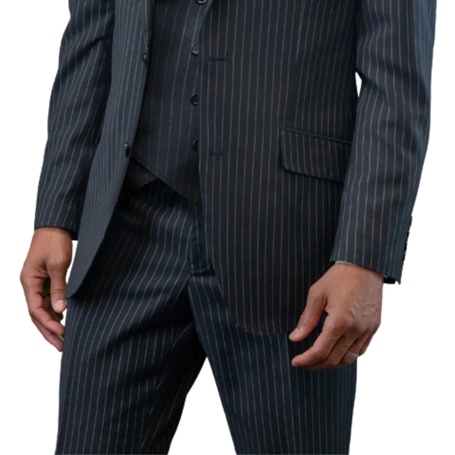 Sovereign Stripe Black Pinstripe 3-Piece Suit with Double-Breasted Vest - Modern Fit